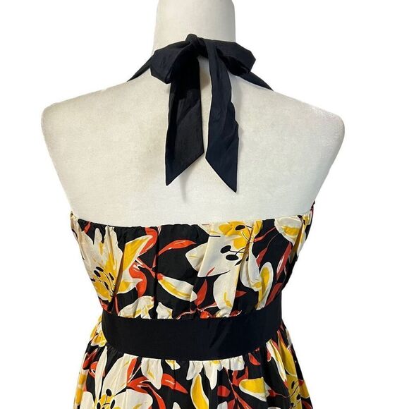 Moulinette Soeurs Black & Yellow Silk Floral Print Halter Neck A-Line Dress Smal - Picture 11 of 13